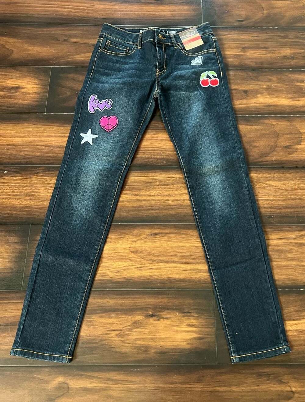 NWT Roebuck & Co. Girls 14 Skinny Jeans w/Graphic Patches and Adjustable Waist